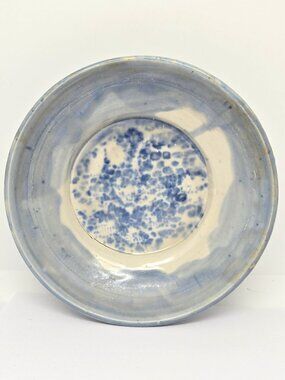 Blue and White Studio Pottery Bowl, 6.25" Diameter, 1989